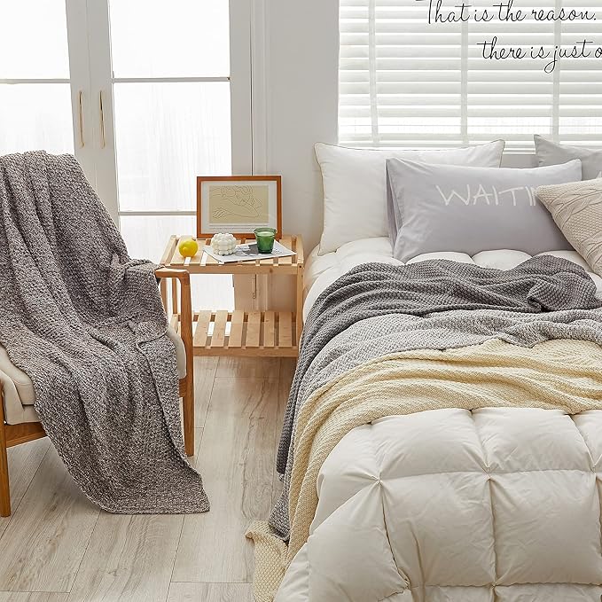 Longhui bedding 100% Cotton Knitted Throw Blanket – Coffee, Soft & Cozy, Machine Washable, 60"x80" – Perfect for Living Room, Couch, Sofa, Bed or Travel