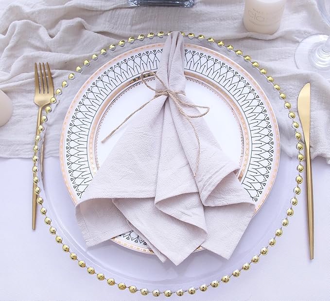 Dinner Cloth Napkins Bulk,100% Soft Cotton Linen Napkins,Washable Napkins with Hemmed Edges for Weddings Decorations,Family Event Parties,16”*16” (Natural, 12 Pack)