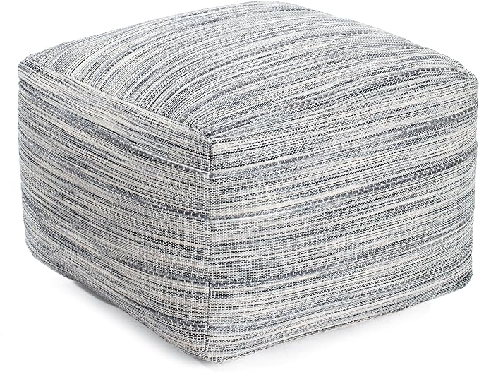 Anji Mountain Pouf Ottoman Foot Rest, Handmade Ottoman Pouf, Comfortable Foot Stool, Decorative Floor Seating for Living Room Decor, Bedroom & Home Décor Accent - Shadowed Stripe