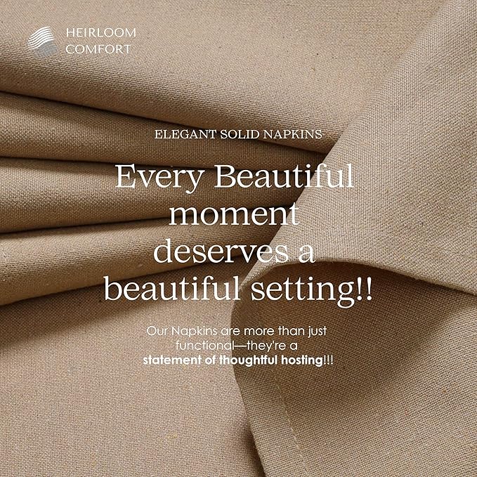 Beige Cloth Dinner Napkins 17x17 Inch - Set of 6-100% Cotton, Soft, Durable, Absorbent, Washable, Reusable - Perfect Table Linen for Weddings, Holiday, Fall, Thanksgiving, Everyday