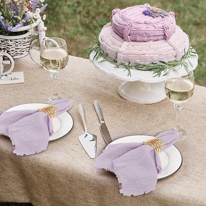 TURSTIN 24 Pieces Lavender Purple Cotton Linen Wedding Napkin Square Rustic Fringe Table Napkin for Dinners, Parties, Weddings