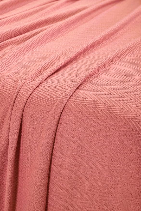 Superior Metro All-Season Cotton Blanket, Woven Blanket for Couch, Bed, Bedding, Farmhouse, Home Essentials, Cute and Cozy Bohemian Blankets, Herringbone Weave, King, Coral