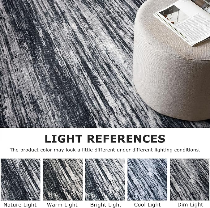 SIILOOM 2x12 Modern Abstract Runner Rug for Hallways, Black Super Soft Hallway Decor Kitchen Rugs with Non-Slip, Non-Shedding Washable Rug for Entryway Bedroom Indoor