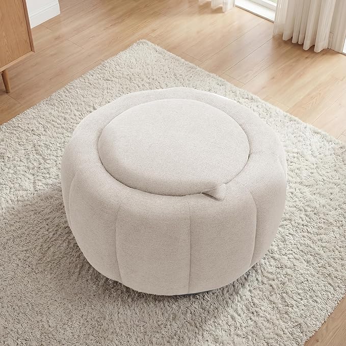 Tbfit Round Storage Ottoman - No Assembly Required, Storage & Sturdy Structure Multi-Functional Seat/Footrest for Living Room, Bedroom & Kids Room Soft Fabric for Family Home Use