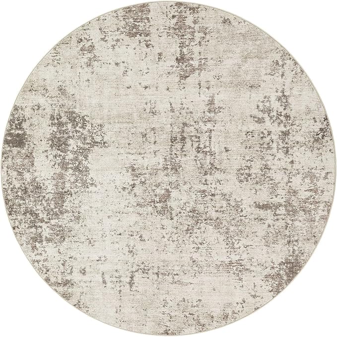 UERMEI 8ft Round Area Rug Living Room Rugs - 8x8 Washable Neutral Modern Abstract Soft Thin Rug Indoor Floor No Slip Rug Carpet for Bedroom Under Dining Table Home Office Decor - Dark Brown