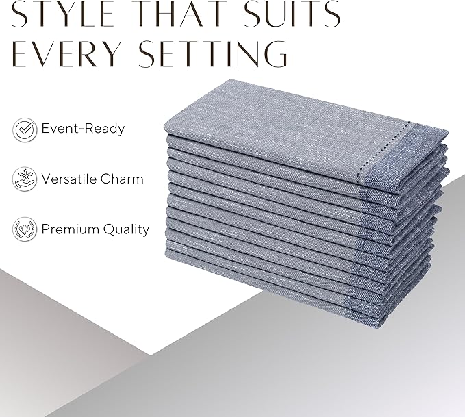 Palisa Cotton Cloth Dinner Napkins Set of 12 Contrast Boarder Napkin for Dinning Table Linen Decor Everyday Party Use Wedding Reception Farmhouse 18x18 Inch – Grey