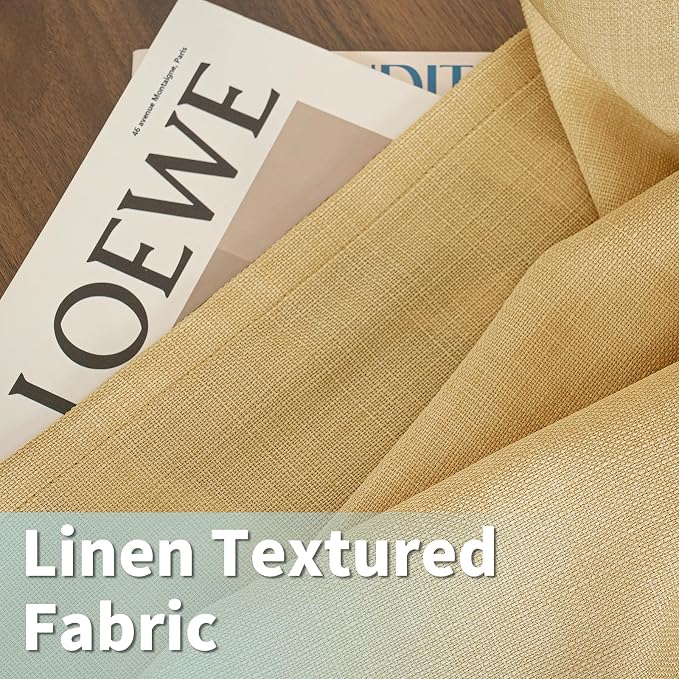 LAMIT Linen Curtains 90 Inch for Bedroom, Grommet Thick Linen Textured Sheer Curtains Light Filtering Privacy Burlap Drapes for Living Room, Set of 2 Panels, 52 x 90 Inch, Caramel Brown