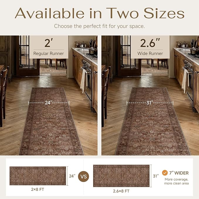 HUGEAR 2x12 Runner Rug Machine Washable Brick Red Hallway Area Rug Indoor Accent Rugs Floral Low Pile Carpet Soft Throw Rugs Bedroom Living Room Office Dining Kitchen Laundry Non Slip
