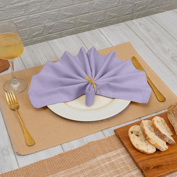 Blue Needles Solid Cloth Napkins Set of 6 Lavender 100% Cotton Dinner Napkins 18x18 inches - Spring Summer Easter - Soft, Reusable, Absorbent & Washable Linen, Ideal for Events Parties & Everyday Use