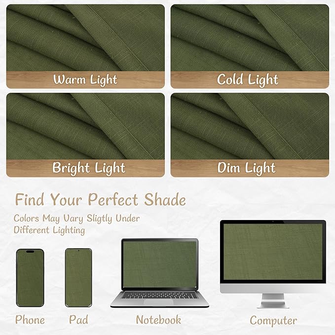 LAMIT Olive Green Sheer Linen Curtains 84 Inches Long 2 Panels Set, Light Filtering Living Room Panels Back Tab and Rod Pocket Christmas Farmhouse Drapes for Bedroom/Sliding Glass Door, 52 x 84 Inch
