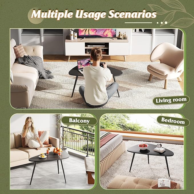 WLIVE Oval Coffee Tables, Modern Coffee Table for Living Room, Coffe Table for Small Space Home Office, Easy Assembly, 33.5" W x 18.9" D x 18.7" H (Black)