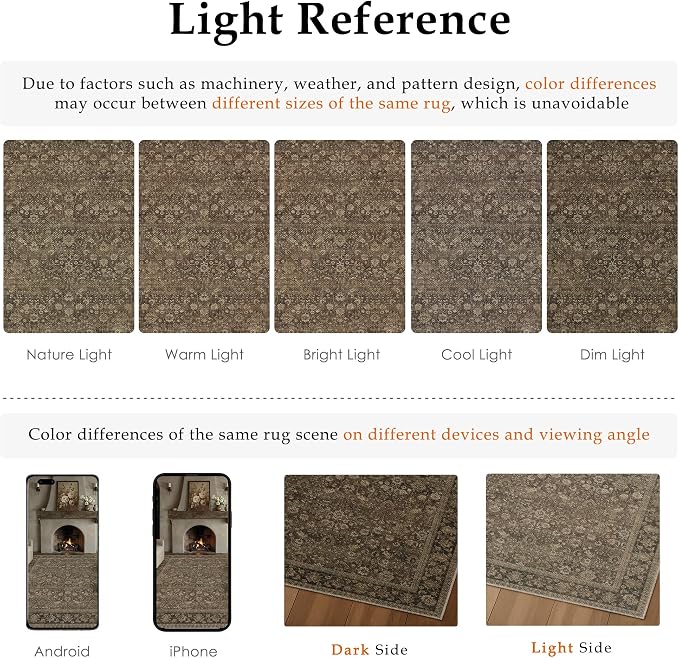 HUGEAR 8x10 Indoor/Outdoor Rug Brown Linen-Look Fabric Vintage Area Rug High Traffic Stain Resistant Easy Clean Durable Rugs for Living Kitchen Patio Deck Balcony Porch Garden Courtyard