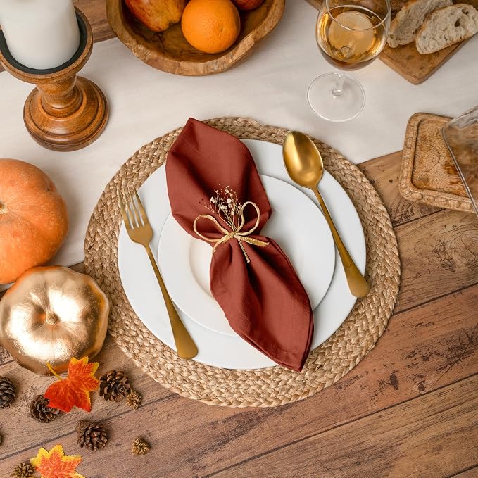 Blue Needles Solid Cloth Napkins Set of 12 Rust 100% Cotton Dinner Napkins 18x18 inches - Soft, Reusable, Absorbent & Washable Linen, Ideal for Wedding Events Farmhouse Parties Hotel & Everyday Use