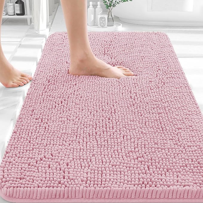 OLANLY Large Bathroom Rugs 45x27, Extra Soft Absorbent Chenille Bath Rugs, Rubber Backing Quick Dry, Machine Washable Bath Mats for Bathroom Floor, Tub and Shower, Home Decor Accessories, Dusty Rose