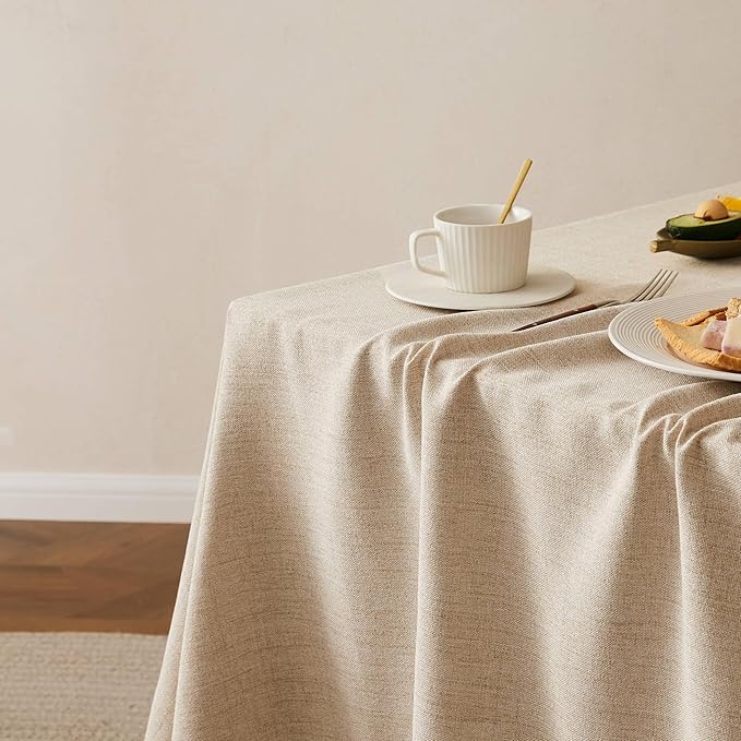 Linen Tablecloth with Tassels, Farmhouse Style Beige Tablecloth, Water Resistant Burlap Tablecloths for Rectangle Table, 52x70 Inch Natural