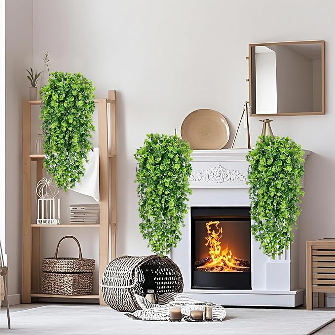 Waipfaru 8Pcs Fake Hanging Plants 3ft Fake Plants UV Resistant Fake Vines Artificial Decor for Indoor Outdoor Party Wall Porch Wedding Decoration,Light Green