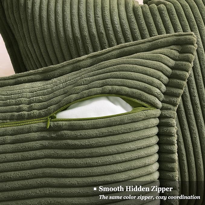 decorUhome Summer Corduroy Olive Green Throw Pillow Covers 20x20 Set of 2 Decorative Soft Boho Farmhouse Couch Pillow Covers for Living Room Bed Sofa Broadside Striped Pillow Cases