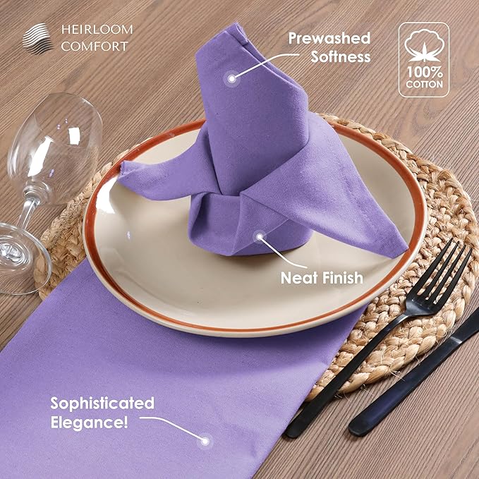 Lavender Cloth Dinner Napkins Set of 12, 100% Cotton, 17 x 17 Inch, Soft, Absorbent, Machine Washable - Ideal Table Linen for Wedding, Spring, Summer, Easter