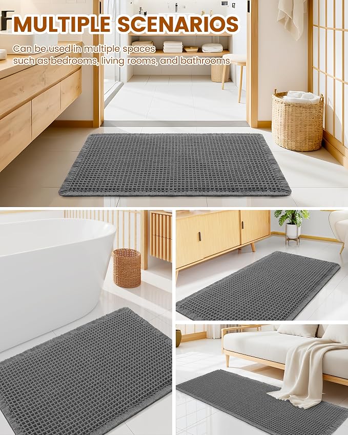 Smiry Waffle Bath Mat 47x24, Extra Soft Absorbent Bathroom Rugs, Non Slip Machine Washable Quick Dry Bath Rugs for Bathroom Floor, Tub, Shower, Home Decor Accessories, Dark Grey