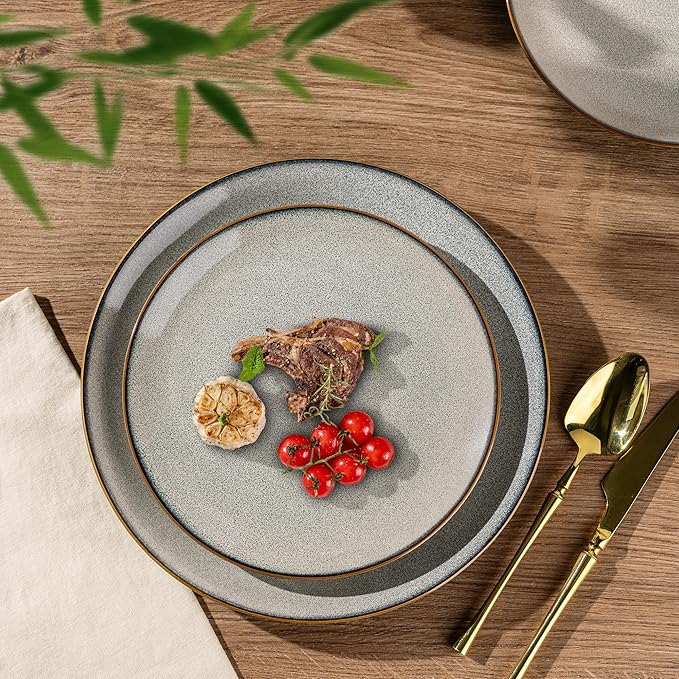GBHOME Ceramic Dinnerware Sets for 4, 12 Pieces Stoneware Plates and Bowls Sets, Reactive Glaze Dishes -Scratch Resistant, Dishwasher&Microwave Safe