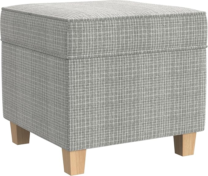 Homepop Home Decor | K7342-F2428 | Classic Square Storage Ottoman with Lift Off Lid- Sage Mini Grid Pattern