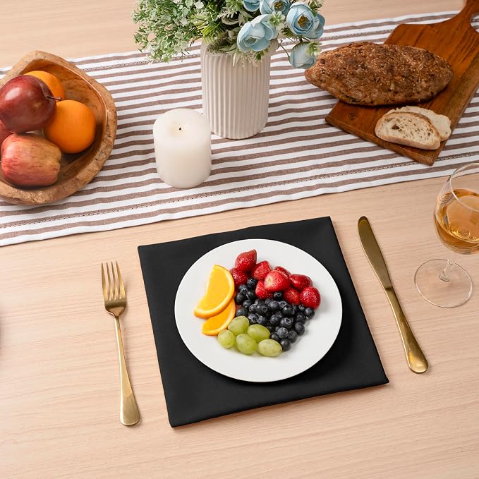 Blue Needles Solid Cloth Napkins Set of 12 Black 100% Cotton Dinner Napkins 18x18 inches - Soft, Reusable, Absorbent & Washable Linen, Ideal for Wedding Events Farmhouse Parties Hotel & Everyday Use