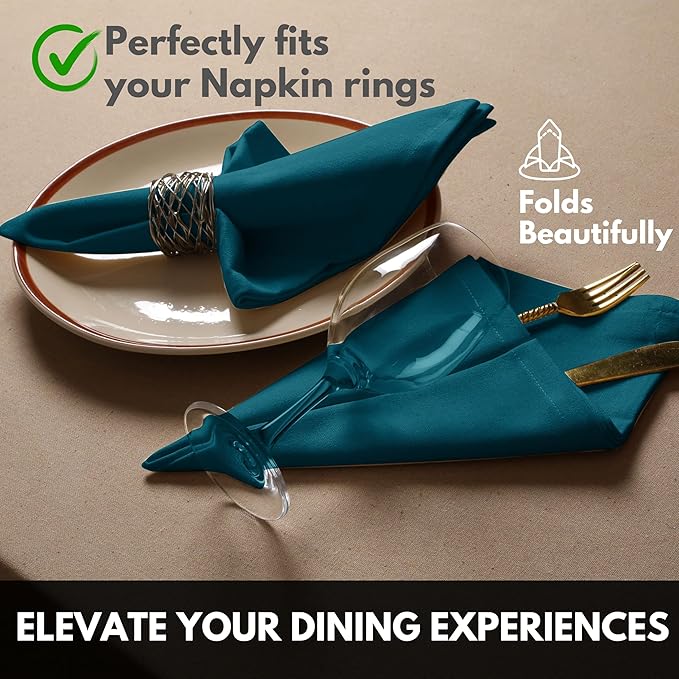 Cloth Napkin 100% Cotton 17"x17" Decorative Washable Table Napkins Set of 4 for Dining, Holidays, Buffet Parties & Wedding Use - Teal Green
