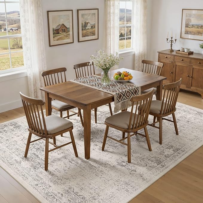 UERMEI 10x12 Area Rug Living Room Rugs - Washable Vintage Soft Large Rug Indoor Floor No Slip Rug Carpet for Bedroom Farmhouse Under Dining Table Home Office Decor - Beige/Camel