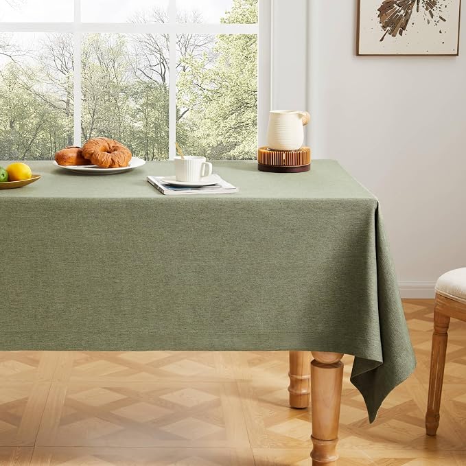 ZeeMart Basic Linen Textured Table Cloth, 60 x 60 Inch Olive, Farmhouse Style Green Square Tablecloth, Wrinkle Resistant Washable Heavy Weight TableCloths