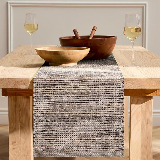 Boho Jute Table Runner for Dining Tables, Rustic Brown Table Runner Farmhouse Style , Cotton and Jute Neutral Colorful Indoor Kitchen Decor, 13 X 72 Inch, - Natural- Brown