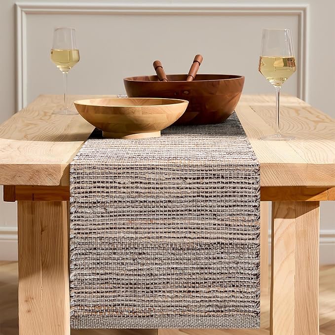 Boho Jute Table Runner for Dining Tables, Rustic Brown Table Runner Farmhouse Style , Cotton and Jute Neutral Colorful Indoor Kitchen Decor, 13 X 108 Inch, - Natural- Brown