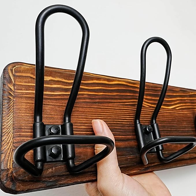 Dseap Coat Rack Wall Mounted - Heavy Duty Farmhouse Rustic Wall Coat Hanger with 5 Wire Hooks for Clothes Hat Jacket Towel, RusticWire, G25A, Black, Pack of 2