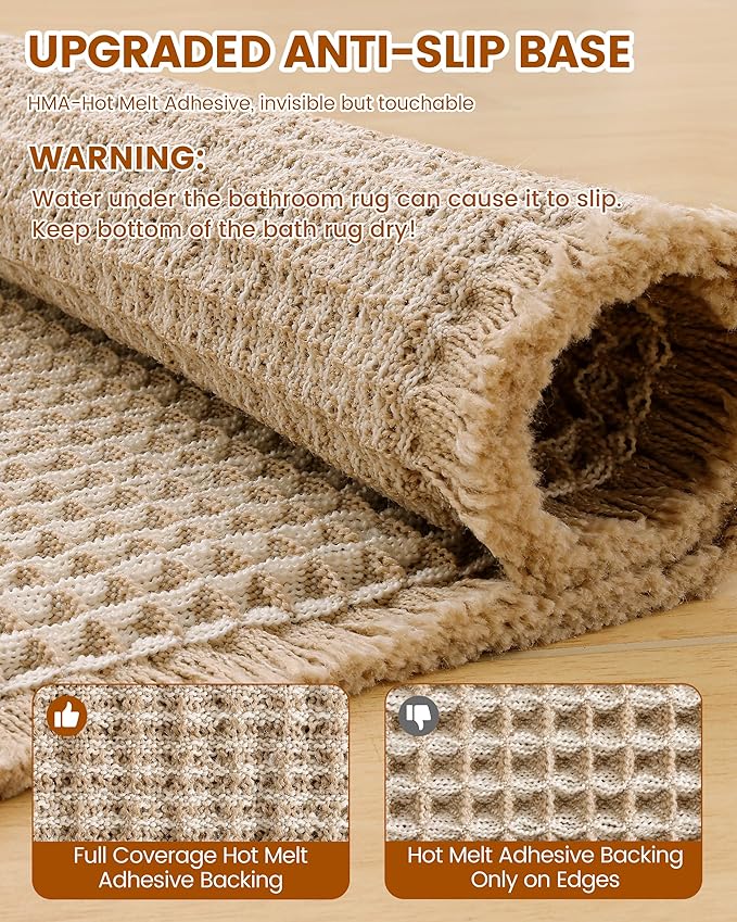 Smiry Waffle Bath Mat 47x20, Extra Soft Absorbent Bathroom Rugs, Non Slip Machine Washable Quick Dry Bath Rugs for Bathroom Floor, Tub, Shower, Home Decor Accessories, Brown & Cream