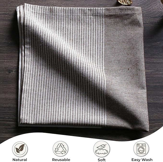 Palisa 100% Cotton Cloth Dinner Napkins [Pack of 12, Brown] Striped Pattern Reusable Table Linen Napkins for Home & Kitchen | Parties & Farmhouse Dining Décor 18x18 Inch