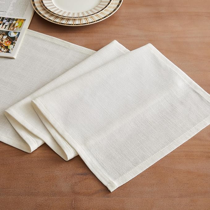 ZeeMart Rustic Cotton Linen Table Runner, 13x36 Inches Off White, Farmhouse Style Ivory Table Runners 36 Inches Long, Washable Kitchen Dining Table Decoration for Home Party Decor