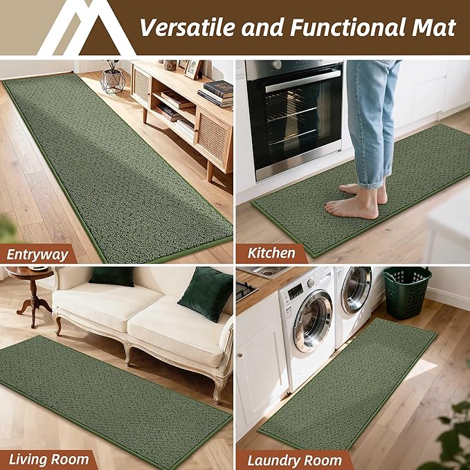 COSY HOMEER Door Mat 17" x 60" Non Slip Absorbent Entryway Rugs Dirt Trapper Doormats Washable Entrance Mats Low Pile Welcome Floor Mat for Front Back Door and Entry Mats,Green(Roll Packing)