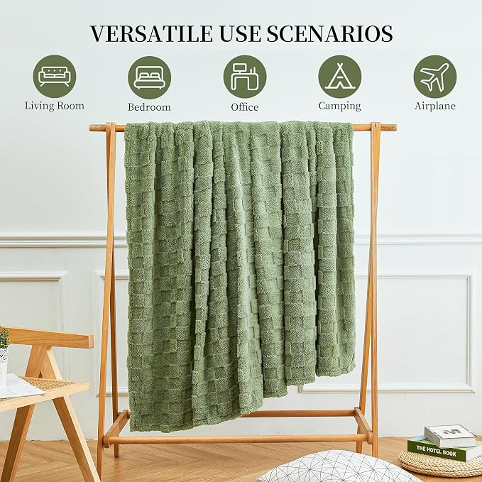 Aganear Blanket Queen Size - Cozy Soft Checkered Throw Blanket for Couch, Sofa, Bed, Office, Warm Decorative Present for Birthday, Christmas(90"x90", Sage Green)