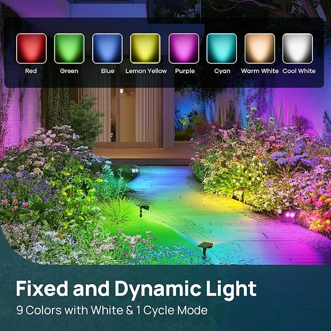 Linkind Solar Lights Outdoor Waterproof IP65, StarRay RGB Solar Spot Lights Outdoor, Color Changing Outdoor Solar Lights for Yard, Garden, Pathway, Holiday Decorations (Multicolor, 6 Pack)