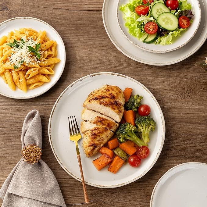 AmorArc Dinnerware Sets with Pasta Bowls for 6, Handpainted Stoneware Plates and Bowls Set with Rustic Terracotta Underside, Scratch Resistant Dishes Set, Dishwasher & Microwave Safe, 24 Pcs