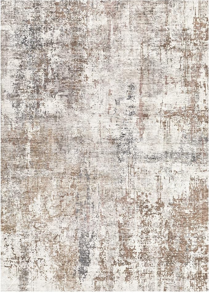 UERMEI Area Rug Living Room Rugs - Washable Neutral Modern Abstract Soft Thin Rug Indoor Floor No Slip Rug Carpet for Bedroom Under Dining Table Home Office Decor - Brown/Grey/Red - 6x9