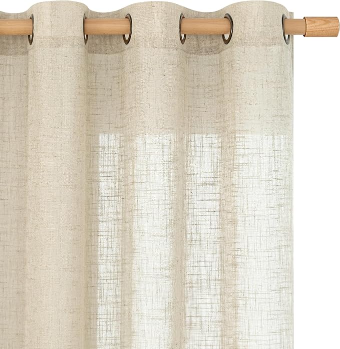 LAMIT Linen Sheer Curtains 96 Inches Long 2 Panels Set, Light Filtering Vertical Panels Bronze Grommet Floor to Ceiling Curtains for Living Room/Sliding Glass Door/Bedroom, Linen, 52 x 96 Inch