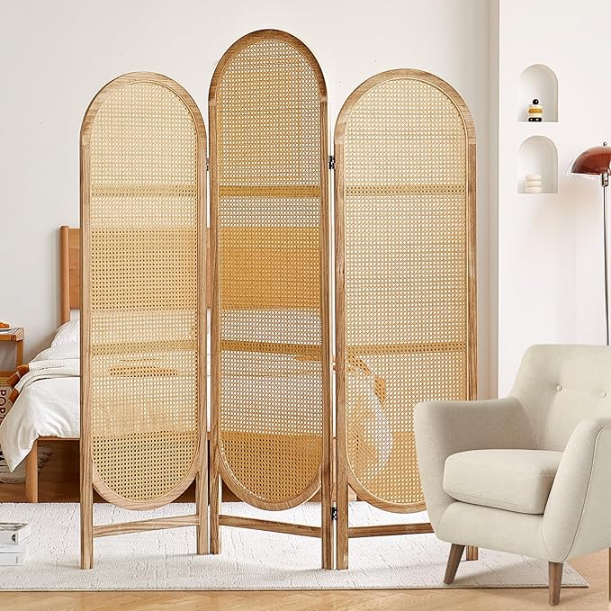 Room Divider 3 Panels, Hand-Woven Rattan Room Divider Wall, Foldable Wood Divider Screen, Creative Divider Wall, Folding Privacy Screens, Unique Design Privacy Divider Panel (Natural)