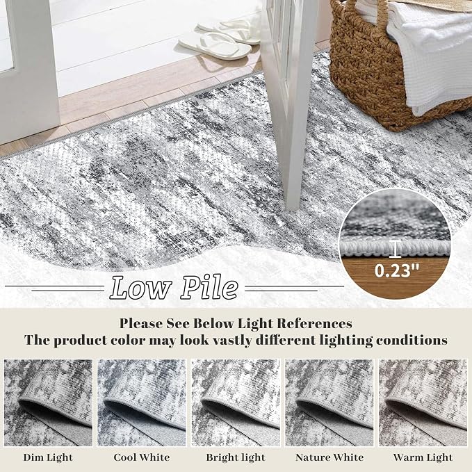 Runners for Hallways Ultra Non-Slip 2x10 Long Runner Rugs Washable Abstract Tear and Stain Resistance No Pile Lightweight Modern Rug Runners for Entryway, Kitchen, Walkway, Entrance, Gray