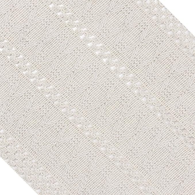 Macrame Table Runner Cream Beige Boho Table Runners with Tassels 72 Inches Long, Rustic Farmhouse Table Runners for Living Room Bridal Shower(12x72in, Fringe Included )