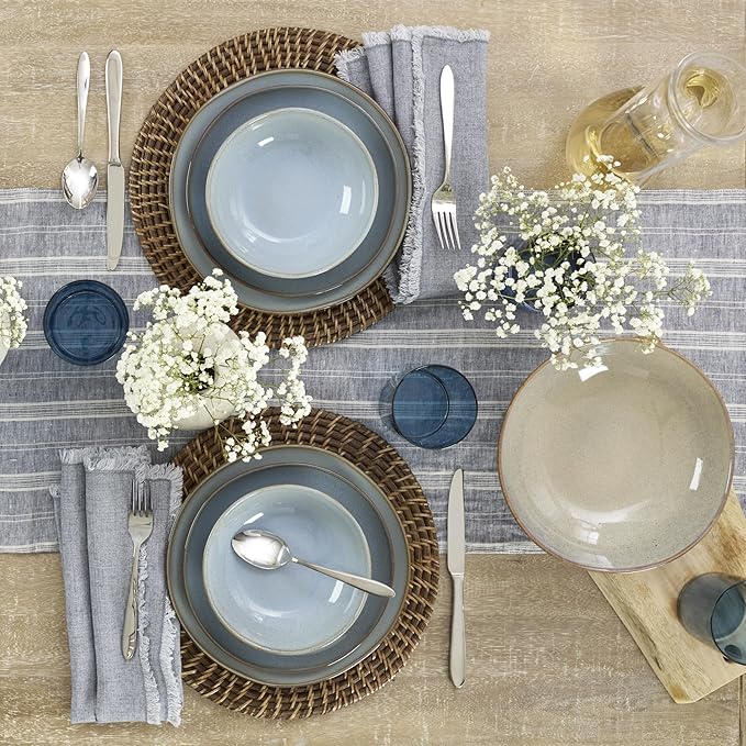 Oneida 897199 Organic Shades 12-Piece Dinnerware Set, Slate Blue