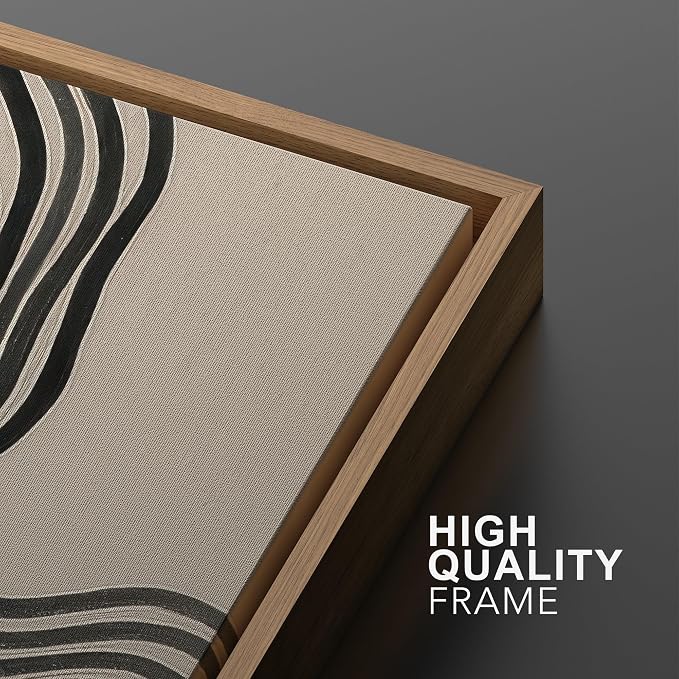 SIGNWIN Framed Canvas Print Wall Art Set Black and Beige Line Modern Geometric Abstract Illustrations Modern Art Minimal Boho Relax/Calm for Living Room, Bedroom, Office - 16"x24"x2 Natural