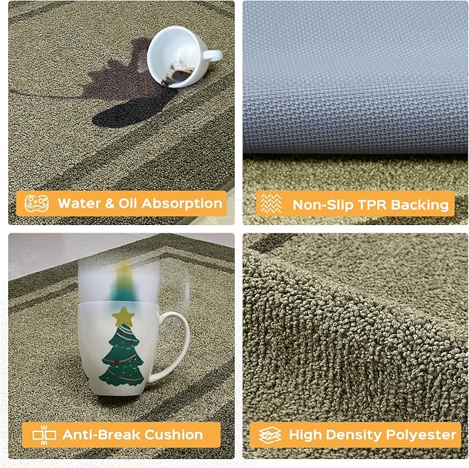 anllugs Kitchen Rugs 24" x 36", Non-Slip Machine Washable Kitchen Runner Rugs Floor Mats, Absorbent Comfort Standing Mats for Kitchen, Sink, Laundry and Hallway, Budding Green & Sage Green