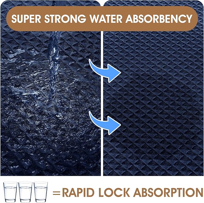 Memory Foam Bath Mat, Ultra Soft Absorbent Waffle Bathroom Rugs, Super Non-Slip PVC Backing Bath Rug Quick Dry, Machine Washable Rug for Tub, Shower, Home Decor Accessory, 60" x 24", Navy Blue