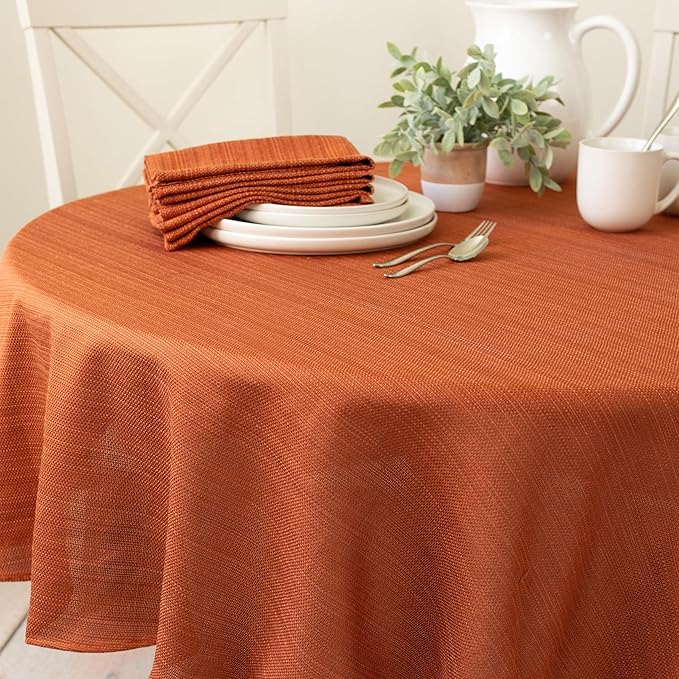Benson Mills Cameron Textured Fabric Table Cloth, for Everyday Home Dining, Parties, Fall, Harvest, and Thanksgiving Tablecloth (70" Round, Bison/Rust/Burnt Orange)