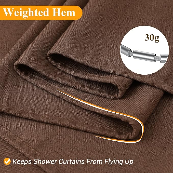 Naturoom Caramel Brown Linen Shower Curtain, Country Boho Farmhouse Bath Decor Shower Curtains Neutral Cloth Weighted Textured Fabric Bath Curtain Liner with Hooks, 72x96